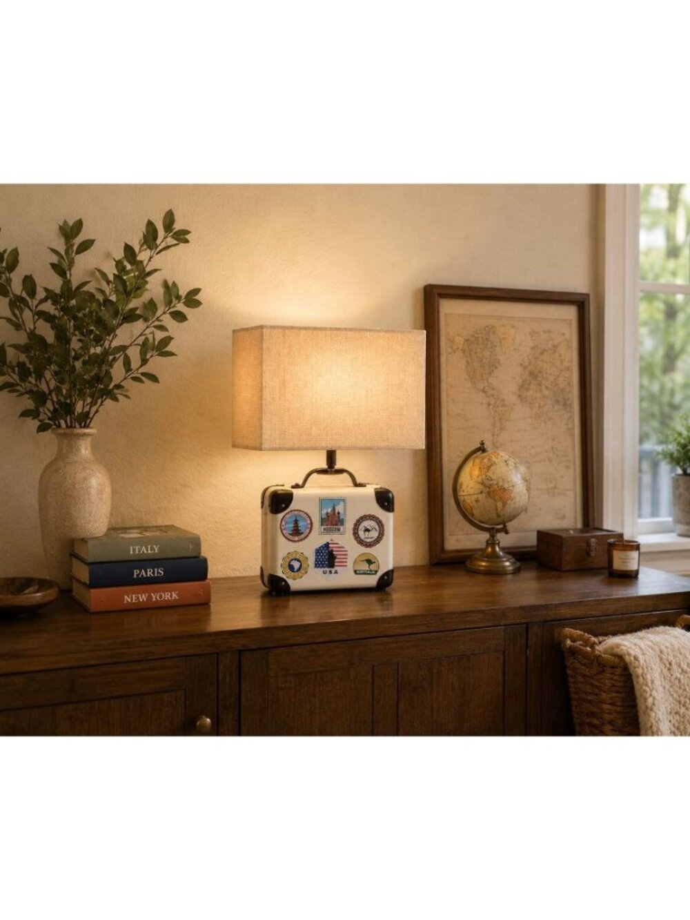 New Suitecase Travel Luggage Around The World Home Office Room Decor Lamp